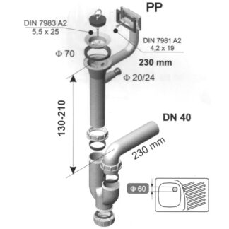 Sifon za sudoper - jedno korito sa preljevom i priključkom- Lož 30234 90034