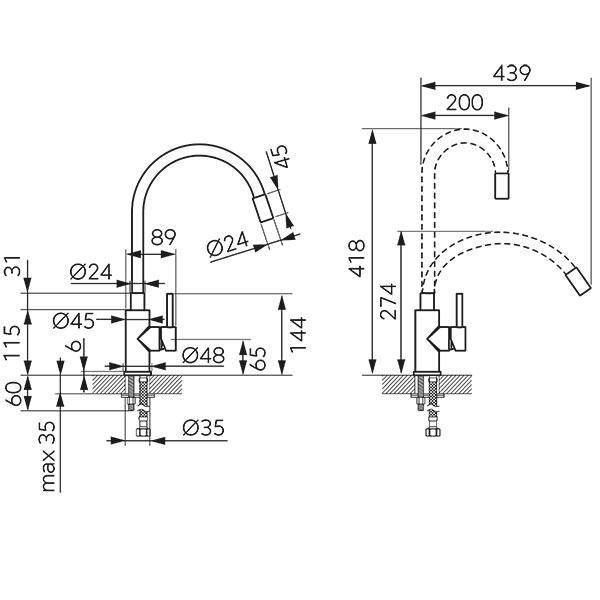 FERRO ZUMBA NERO MJEŠALICA ZA SUDOPER S FLEKSIBILNIM IZLJEVOM-crna - Slika 2