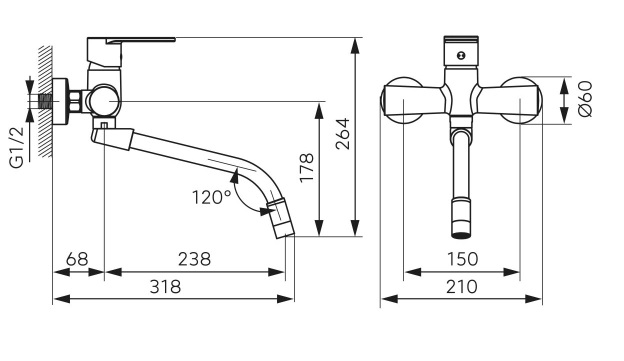 Mješalica zidna FERRO ALGEO BAG 5 FB - crna - 60292 - Slika 2